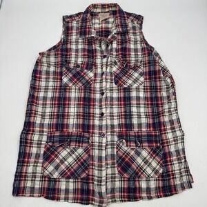Vintage At Last Sleeveless Plaid Shirt Medium 18/20 Red‎ White Blue